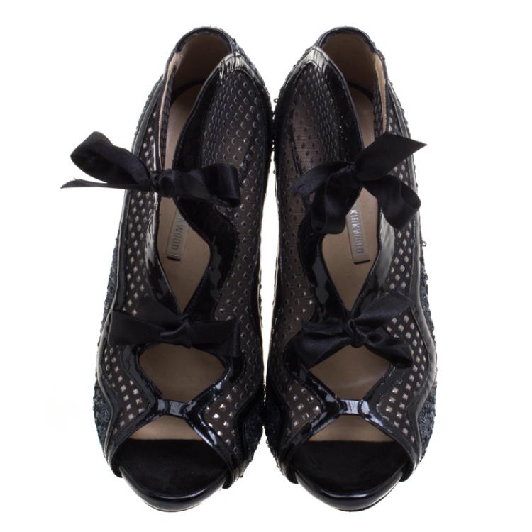 Pre Owned Nicholas Kirkwood Two Tone Sequined and Mesh Peep Toe Booties Size 37