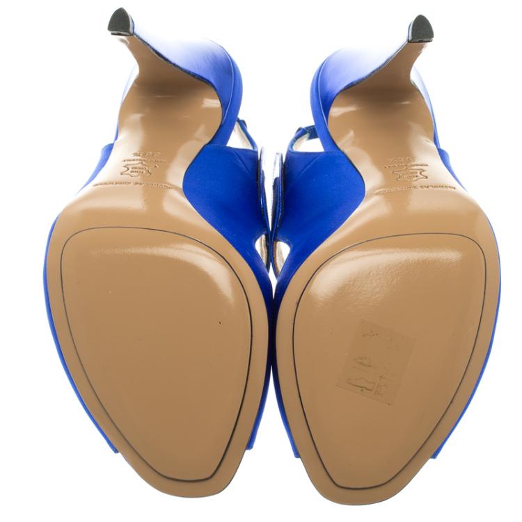 Pre Owned Nicholas Kirkwood Cobalt Blue Satin Cross Strap Slingback Sandals Size 38.5
