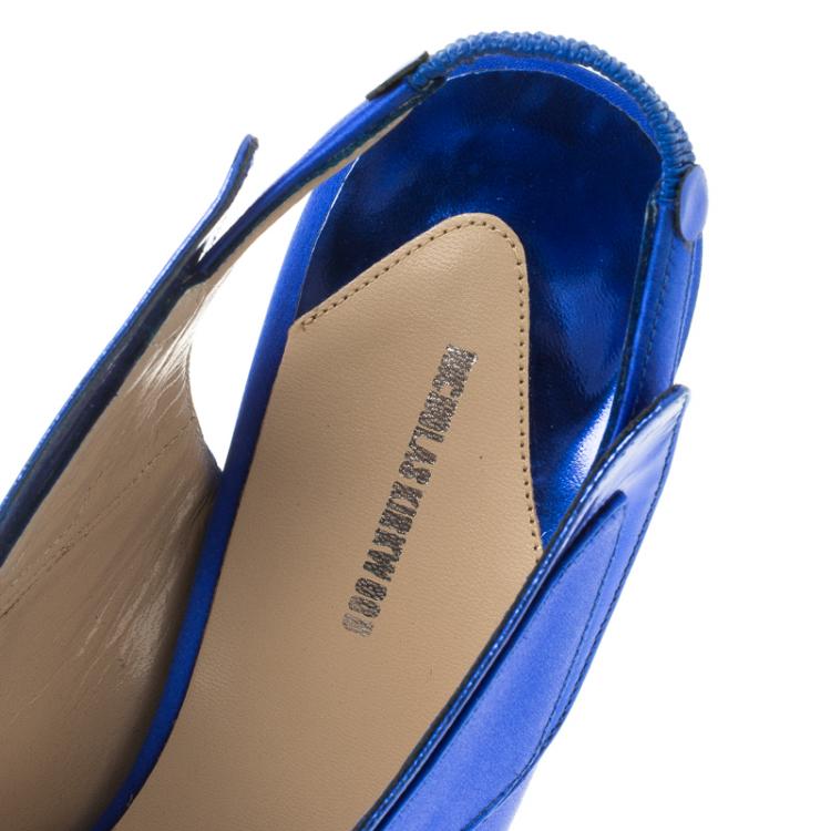 Pre Owned Nicholas Kirkwood Cobalt Blue Satin Cross Strap Slingback Sandals Size 38.5
