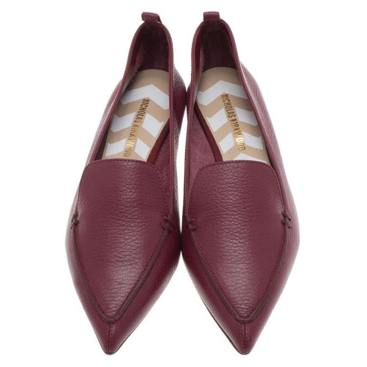 Pre Owned Nicholas Kirkwood Red Textured Leather Beya Pointed Toe Loafers Size 38.5