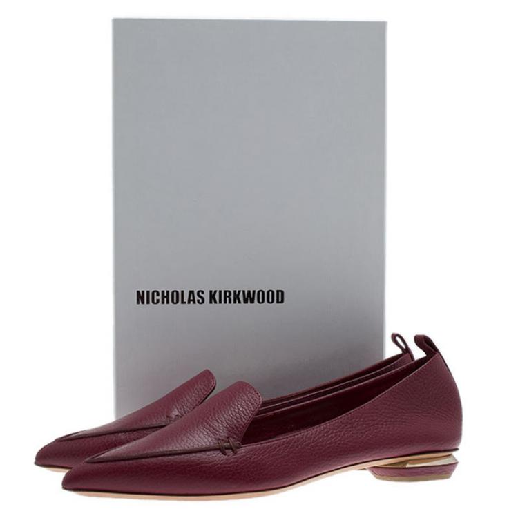 Pre Owned Nicholas Kirkwood Red Textured Leather Beya Pointed Toe Loafers Size 38.5