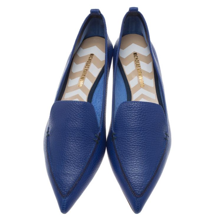 Pre Owned Nicholas Kirkwood Blue Textured Leather Beya Pointed Toe Loafers Size 40.5