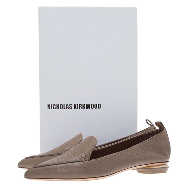 Pre Owned Nicholas Kirkwood Brown Textured Leather Beya Pointed Toe Loafers Size 36.5