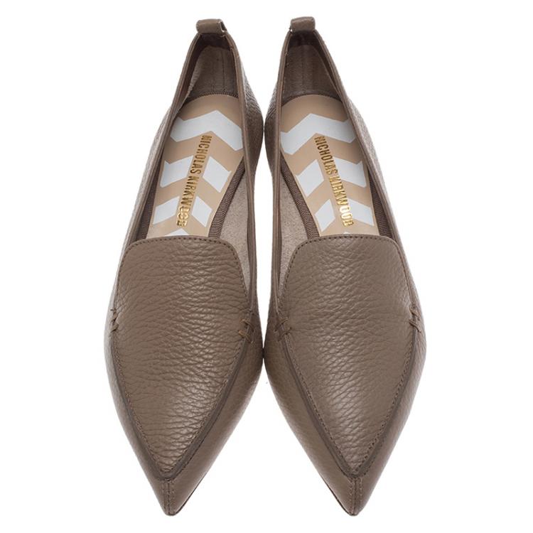 Pre Owned Nicholas Kirkwood Brown Textured Leather Beya Pointed Toe Loafers Size 36