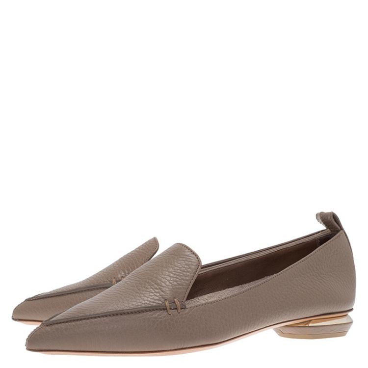 Pre Owned Nicholas Kirkwood Brown Textured Leather Beya Pointed Toe Loafers Size 36