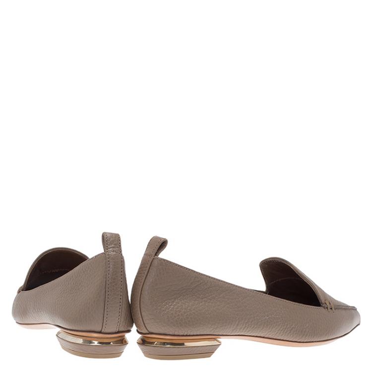 Pre Owned Nicholas Kirkwood Brown Textured Leather Beya Pointed Toe Loafers Size 36
