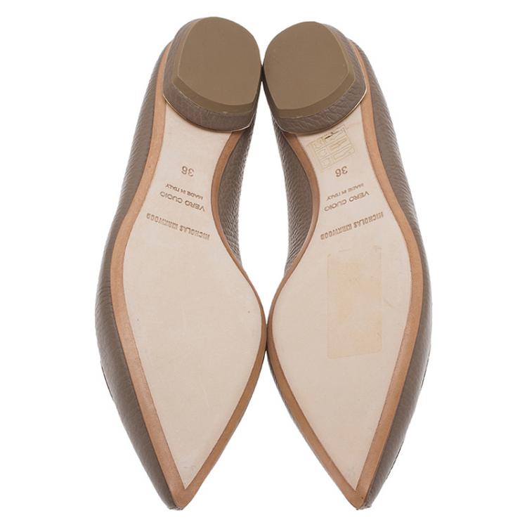 Pre Owned Nicholas Kirkwood Brown Textured Leather Beya Pointed Toe Loafers Size 36