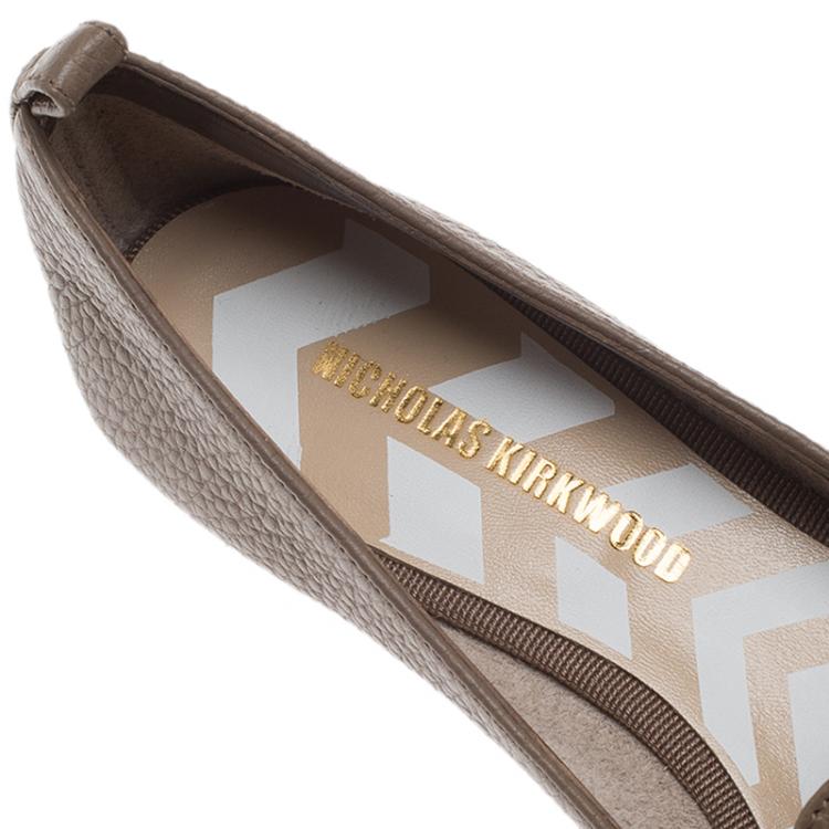 Pre Owned Nicholas Kirkwood Brown Textured Leather Beya Pointed Toe Loafers Size 36