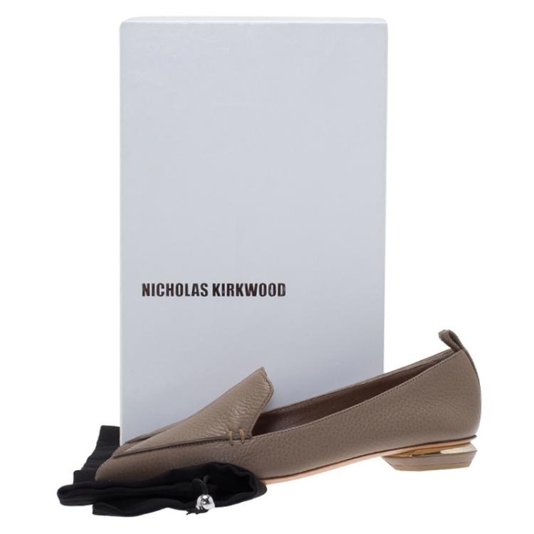 Pre Owned Nicholas Kirkwood Brown Textured Leather Beya Pointed Toe Loafers Size 36