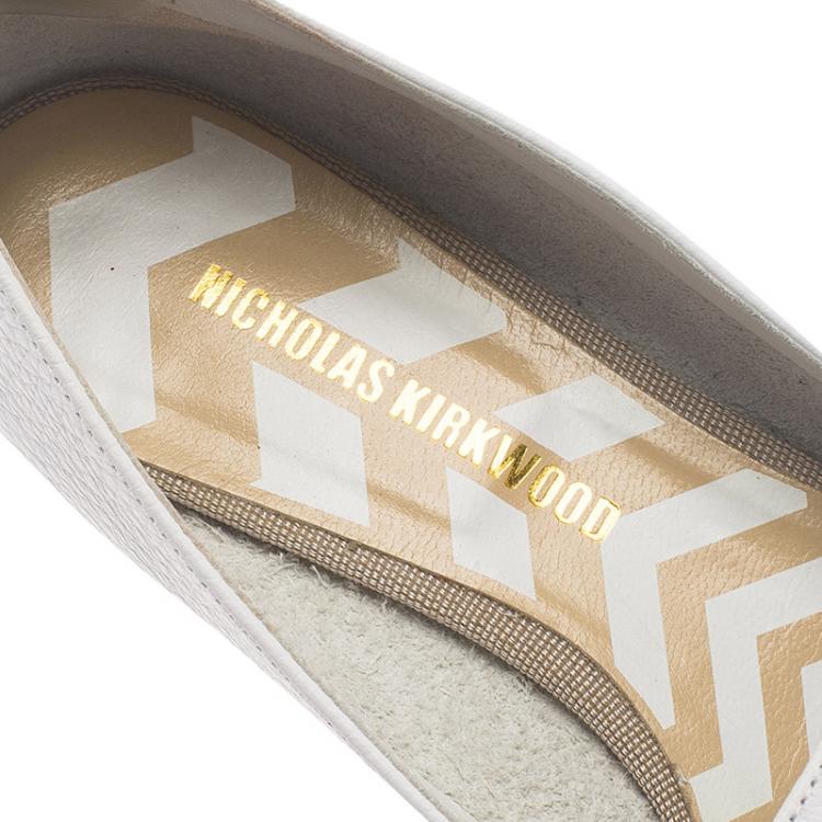 Pre Owned Nicholas Kirkwood White Beya Leather Pointed Toe Flats Size 36.5