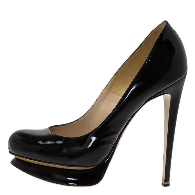 Pre Owned Nicholas Kirkwood Black Patent Platform Pumps Size 37