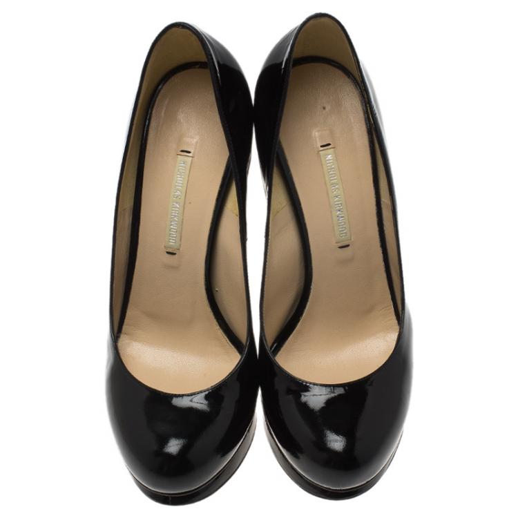 Pre Owned Nicholas Kirkwood Black Patent Platform Pumps Size 37