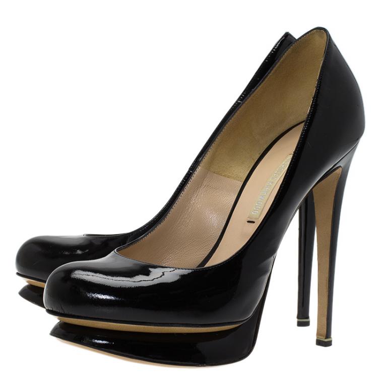 Pre Owned Nicholas Kirkwood Black Patent Platform Pumps Size 37