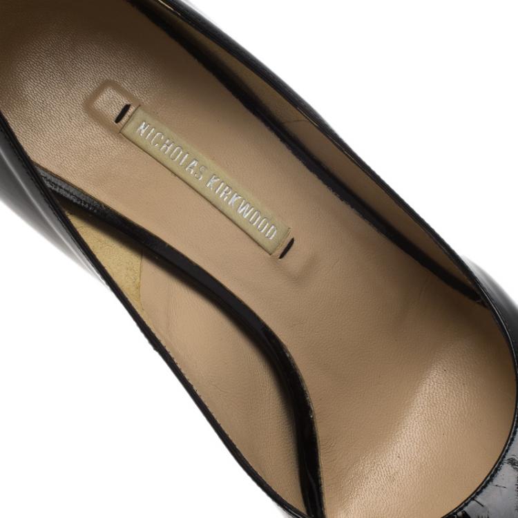 Pre Owned Nicholas Kirkwood Black Patent Platform Pumps Size 37