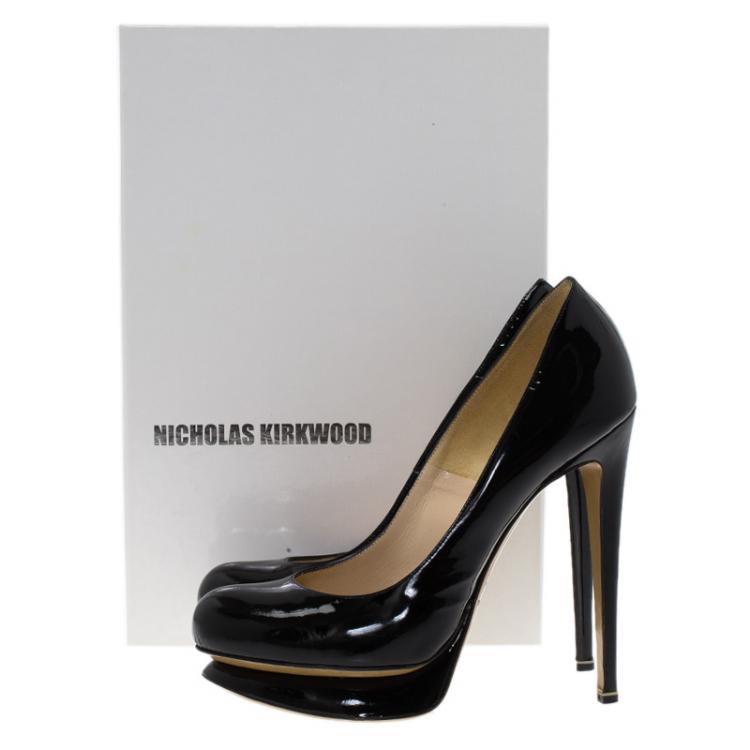 Pre Owned Nicholas Kirkwood Black Patent Platform Pumps Size 37