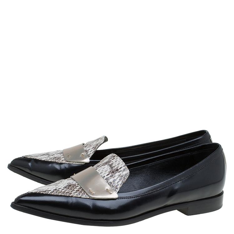 Pre Owned Nicholas Kirkwood Black Snake Embossed Leather Platino Strap Loafers Size 39