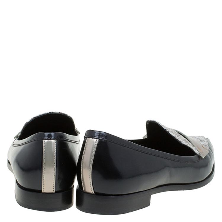 Pre Owned Nicholas Kirkwood Black Snake Embossed Leather Platino Strap Loafers Size 39