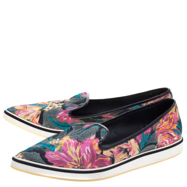 Pre Owned Nicholas Kirkwood Multicolor Floral Printed Silk Pointed Toe Slip On Sneakers Size 39