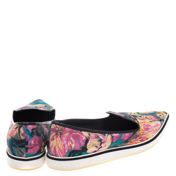 Pre Owned Nicholas Kirkwood Multicolor Floral Printed Silk Pointed Toe Slip On Sneakers Size 39