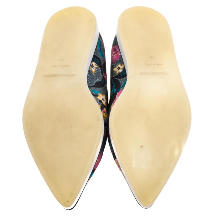 Pre Owned Nicholas Kirkwood Multicolor Floral Printed Silk Pointed Toe Slip On Sneakers Size 39