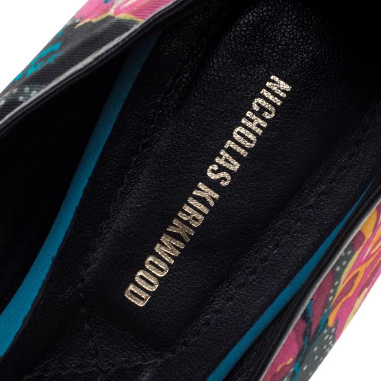 Pre Owned Nicholas Kirkwood Multicolor Floral Printed Silk Pointed Toe Slip On Sneakers Size 39