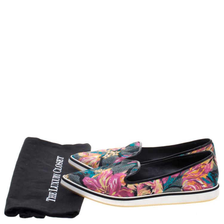 Pre Owned Nicholas Kirkwood Multicolor Floral Printed Silk Pointed Toe Slip On Sneakers Size 39