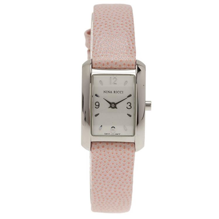 Pre Owned Nina Ricci Classic Quartz Stainless Steel Pink Leather Womens Watch 19 mm
