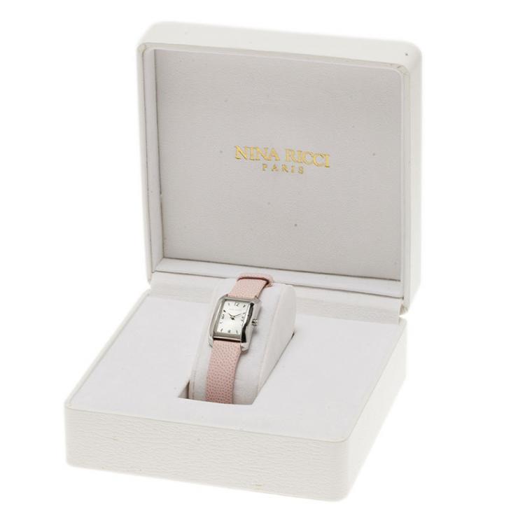 Pre Owned Nina Ricci Classic Quartz Stainless Steel Pink Leather Womens Watch 19 mm