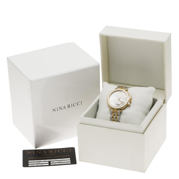 Pre Owned Nina Ricci Mother of Pearl Gold-Plated Stainless Steel Classic Women's Wristwatch 36MM