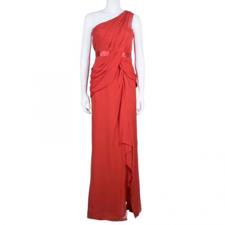 Pre Owned Notte By Marchesa One Shoulder Drape Chiffon Gown M