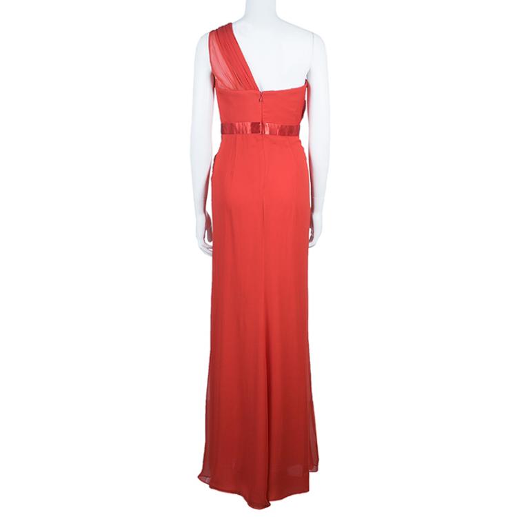 Pre Owned Notte By Marchesa One Shoulder Drape Chiffon Gown M