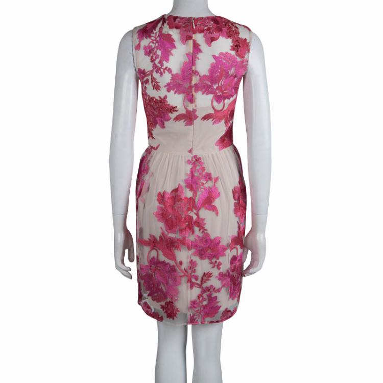 Marchesa Notte Beige Contrast Floral Embroidered Embellished Dress S Notte By Marchesa Tlc