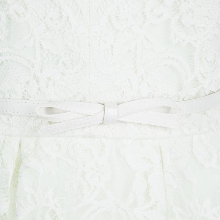 Pre Owned Notte By Marchesa White Lace V-Neck Belted Jumpsuit M