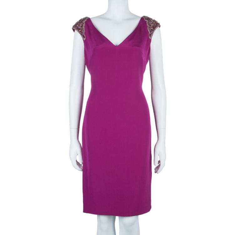 مملوكة مسبقًا Notte By Marchesa Purple Shoulder Embellished Dress M