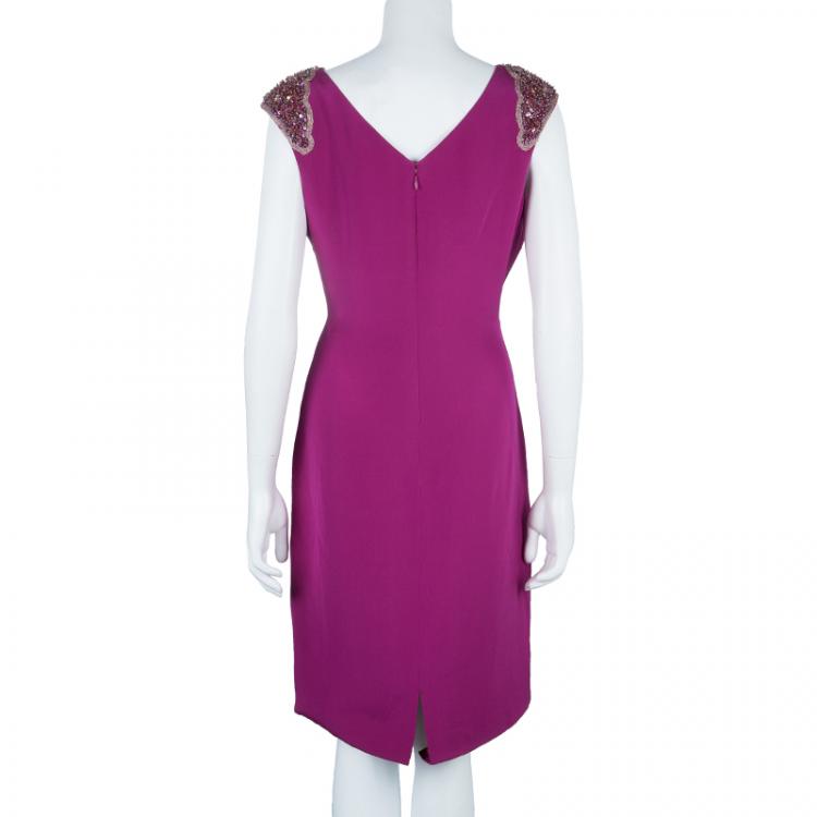 مملوكة مسبقًا Notte By Marchesa Purple Shoulder Embellished Dress M