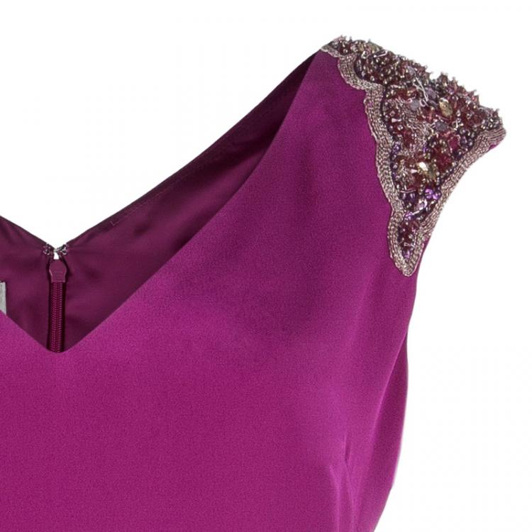مملوكة مسبقًا Notte By Marchesa Purple Shoulder Embellished Dress M