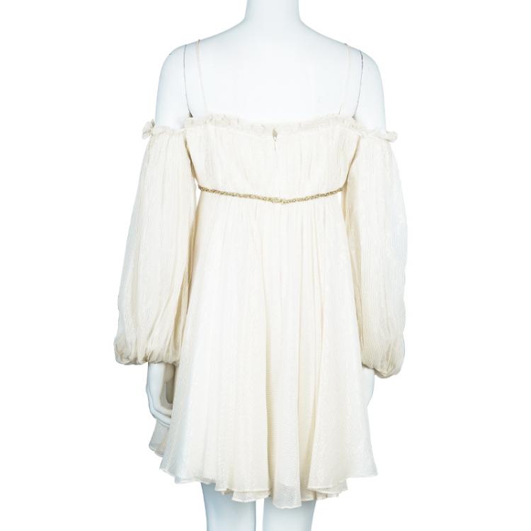 Pre Owned Marchesa Notte Cream and Glitter Off-Shoulder Top L