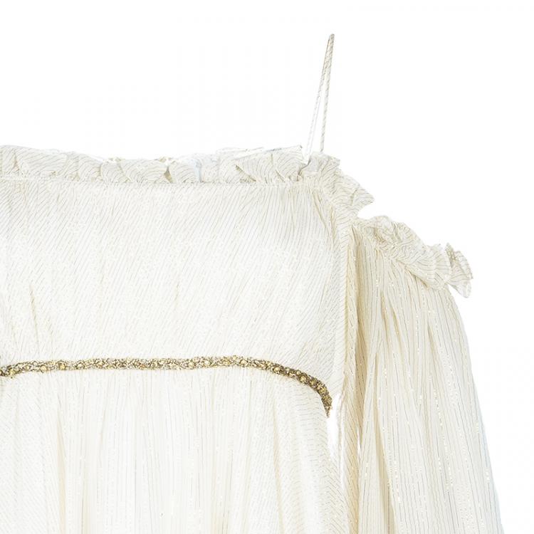 Pre Owned Marchesa Notte Cream and Glitter Off-Shoulder Top L