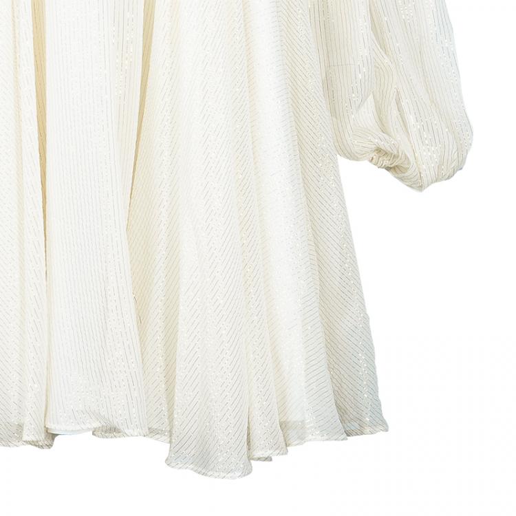 Pre Owned Marchesa Notte Cream and Glitter Off-Shoulder Top L