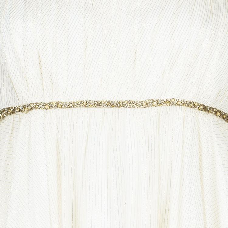Pre Owned Marchesa Notte Cream and Glitter Off-Shoulder Top L