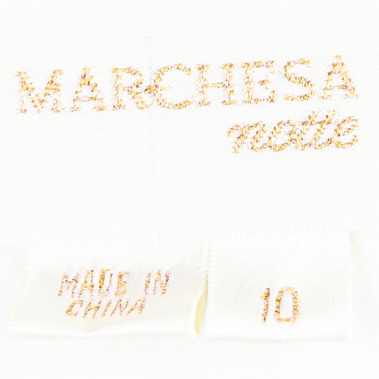 Pre Owned Marchesa Notte Cream and Glitter Off-Shoulder Top L