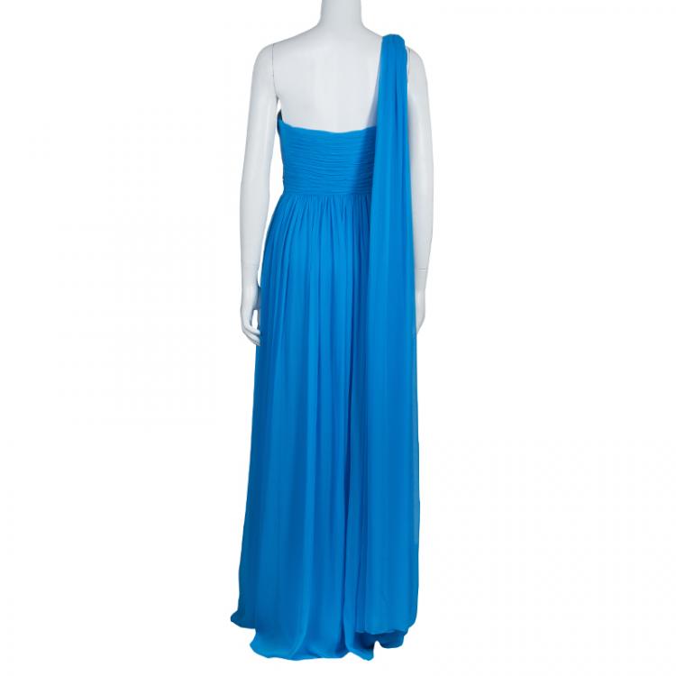 Pre Owned Notte By Marchesa Blue Embellished Silk Gown M