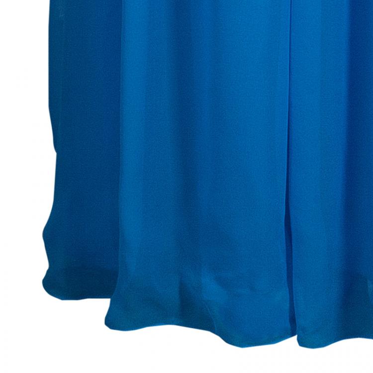 Pre Owned Notte By Marchesa Blue Embellished Silk Gown M