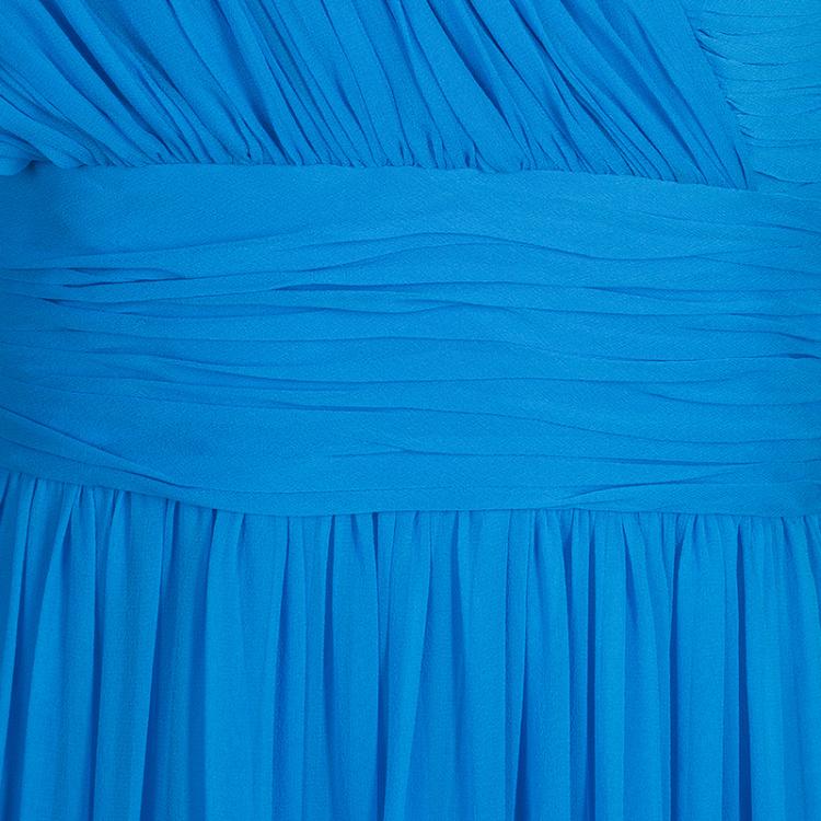Pre Owned Notte By Marchesa Blue Embellished Silk Gown M