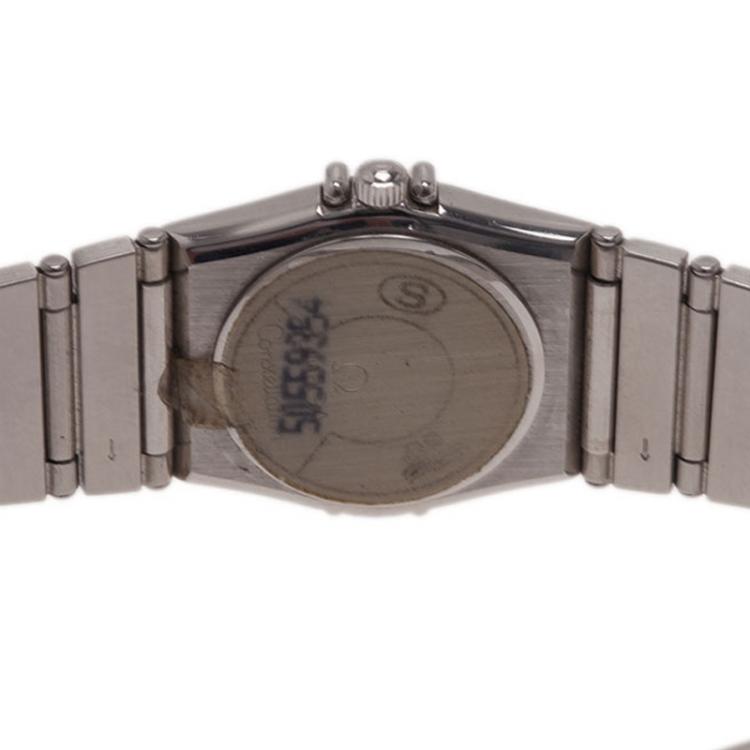 Pre Owned Omega Cream Stainless Steel and 18K White Gold Constellation 6168 Women's Wristwatch 23MM