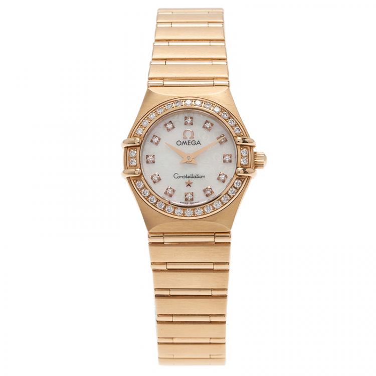 Pre Owned Omega Mother of Pearl 18K Yellow Gold Constellation Mini Women's Wristwatch 22MM