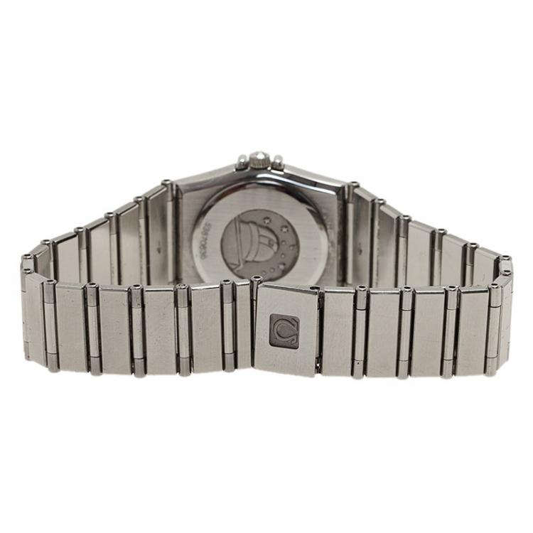 Pre Owned Omega Cream Stainless Steel and 18K White Gold Constellation 6168 Women's Wristwatch 23MM
