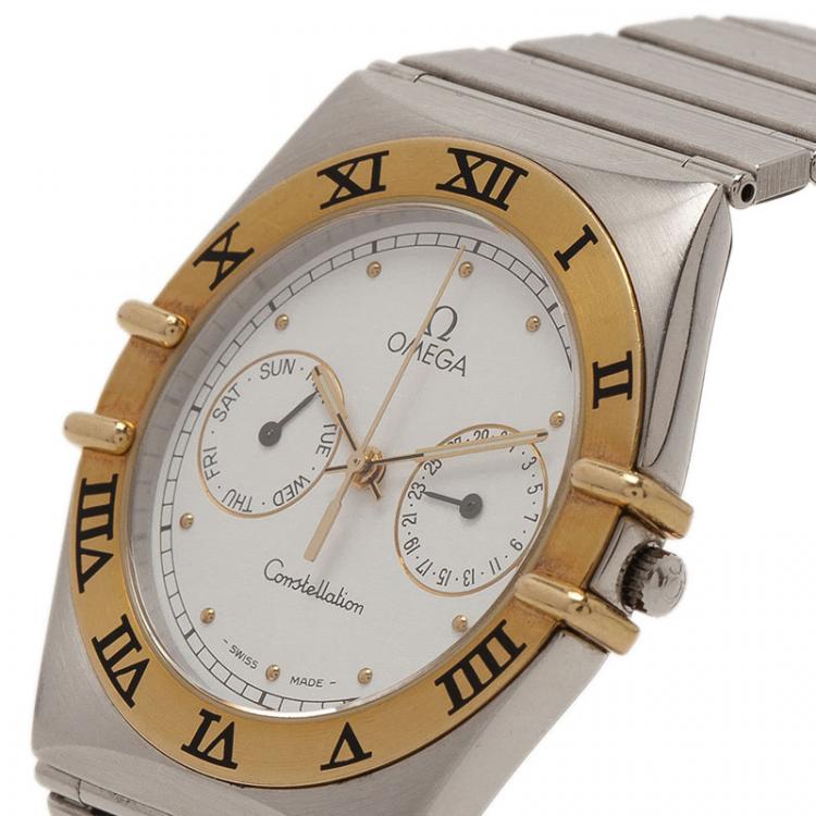 Pre Owned Omega White Stainless Steel and 18k gold Constellation Women's Wristwatch 32MM