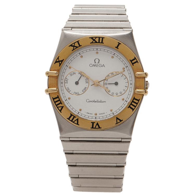 Pre Owned Omega White Stainless Steel and 18k gold Constellation Women's Wristwatch 32MM