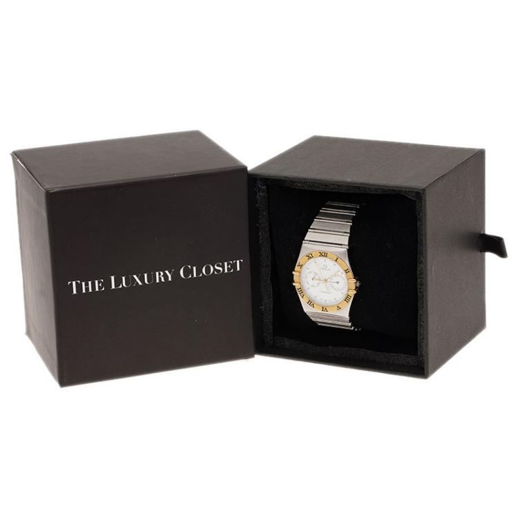 Pre Owned Omega White Stainless Steel and 18k gold Constellation Women's Wristwatch 32MM